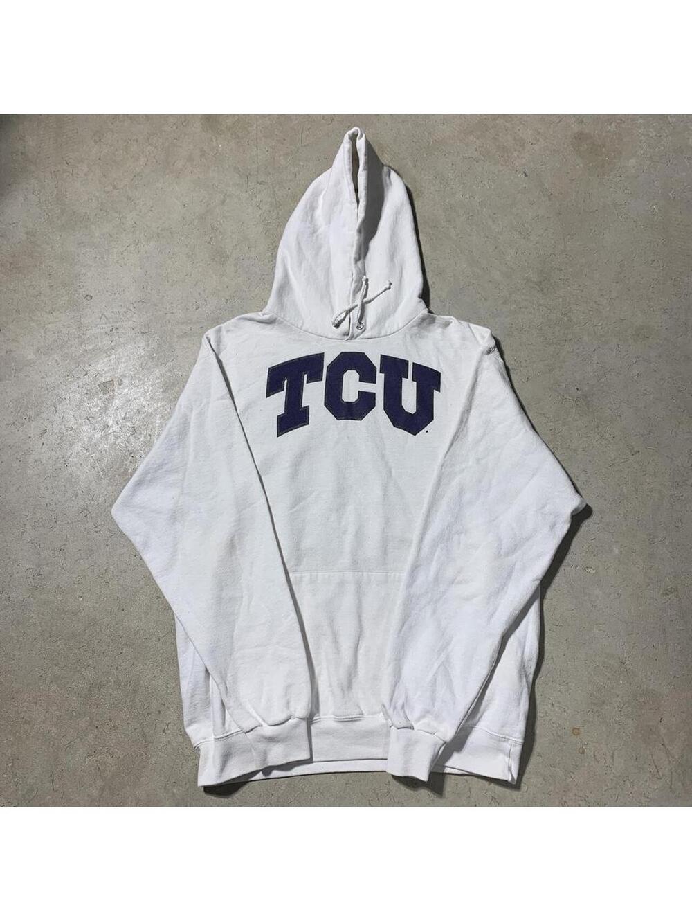Vintage Y2K Champion TCU Horned Frogs College Hoodie Sweatshirt L White